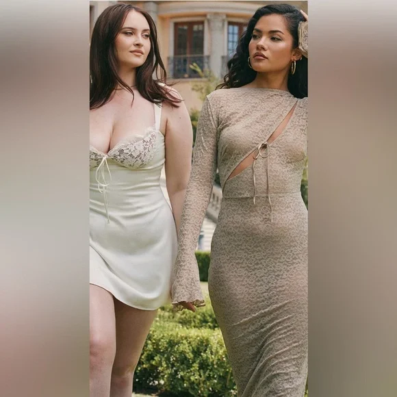 House of CB Adriana Mini Dress Ivory Satin and Lace Size Large + NWT - Picture 15 of 16